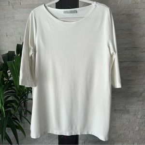 Bryn Walker Cream Piera Ponti Elbow Sleeve Crew Neck Shirt Size M